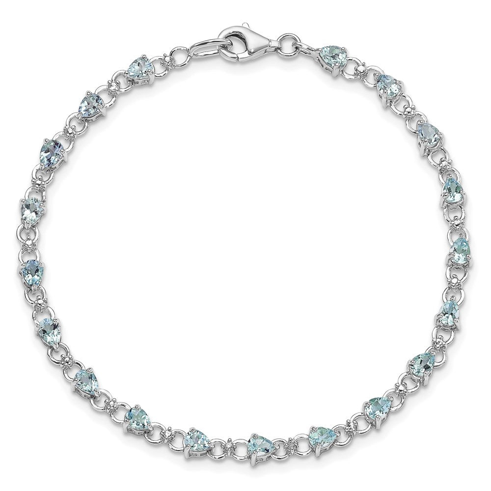 Sterling Silver Rhodium-plated Aquamarine and Diamond Bracelet