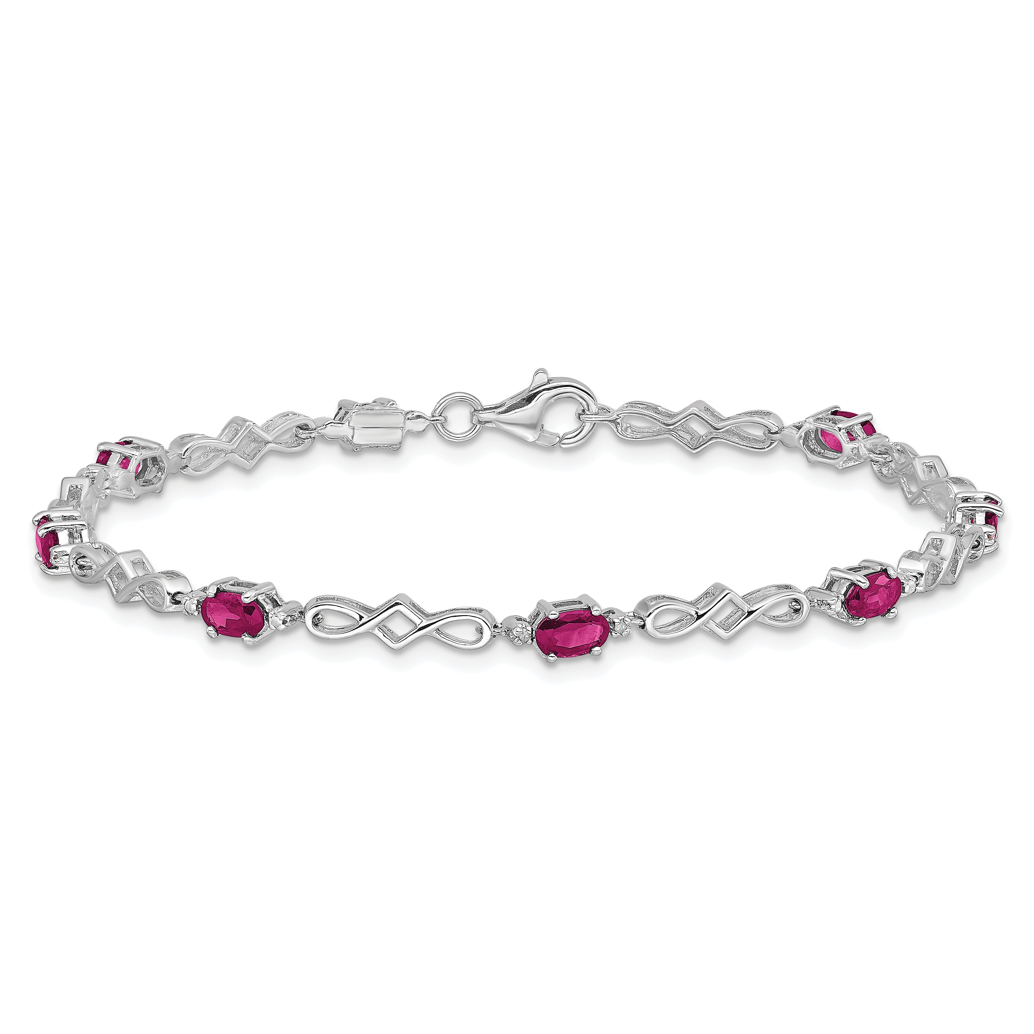 Sterling Silver Rhodium-plated Composite Ruby and Diamond Bracelet