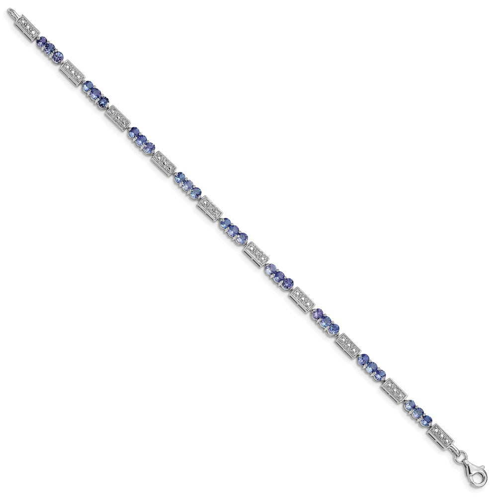 Sterling Silver Rhodium-plated Tanzanite and Diamond Bracelet