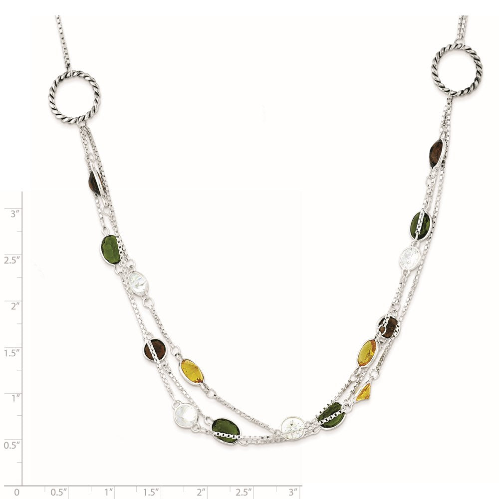 Sterling Silver Antiqued Brown/Green/Yellow CZ 18In. Necklace