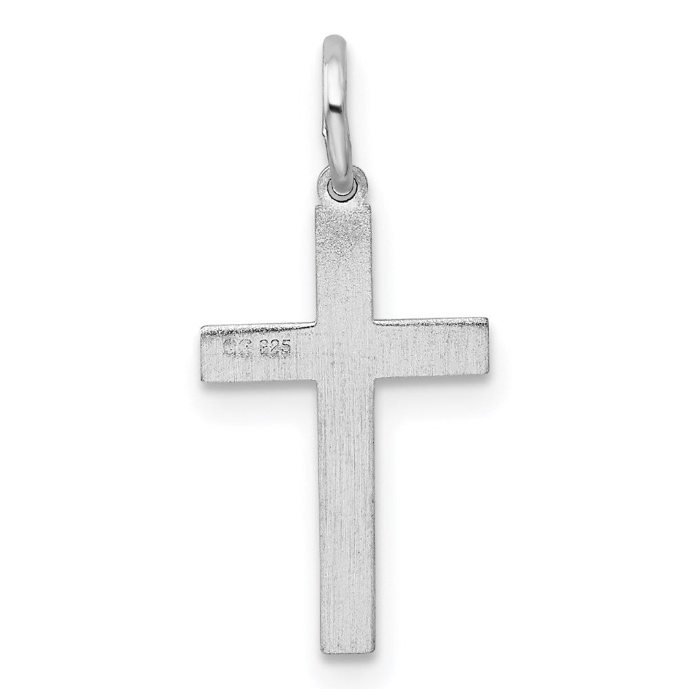 Sterling Silver Rhodium-plated Laser Designed Cross Charm