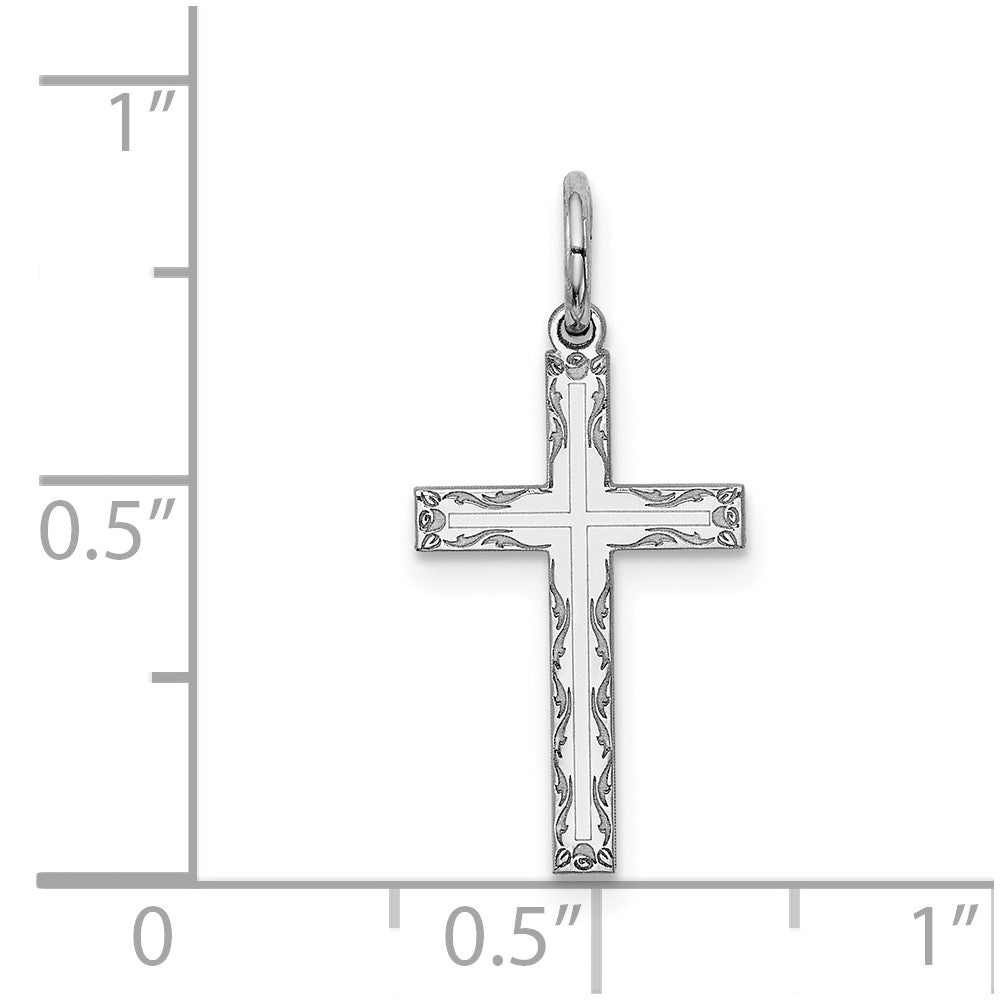 Sterling Silver Rhodium-plated Laser Designed Cross Charm