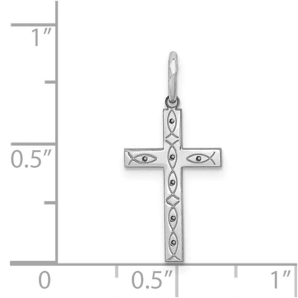 Sterling Silver Rhodium-plated Laser Designed Cross Pendant