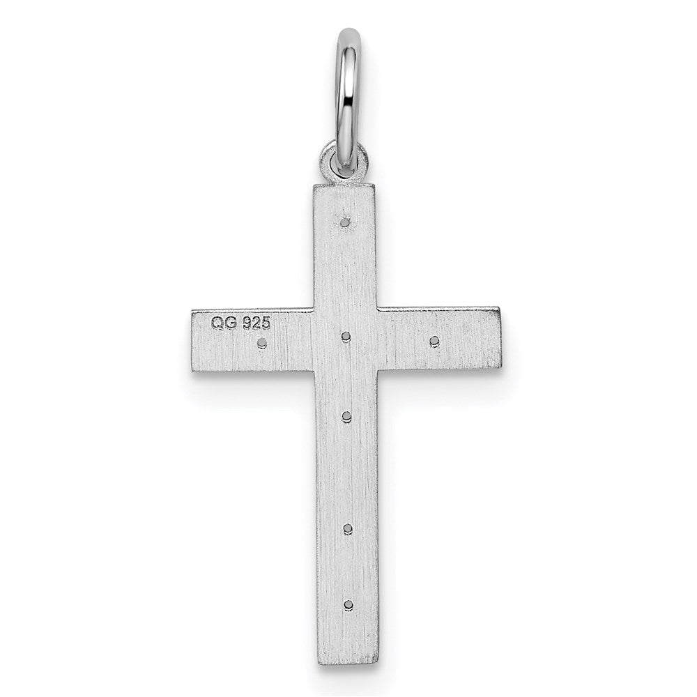 Sterling Silver Rhodium-plated Laser Designed Cross Pendant