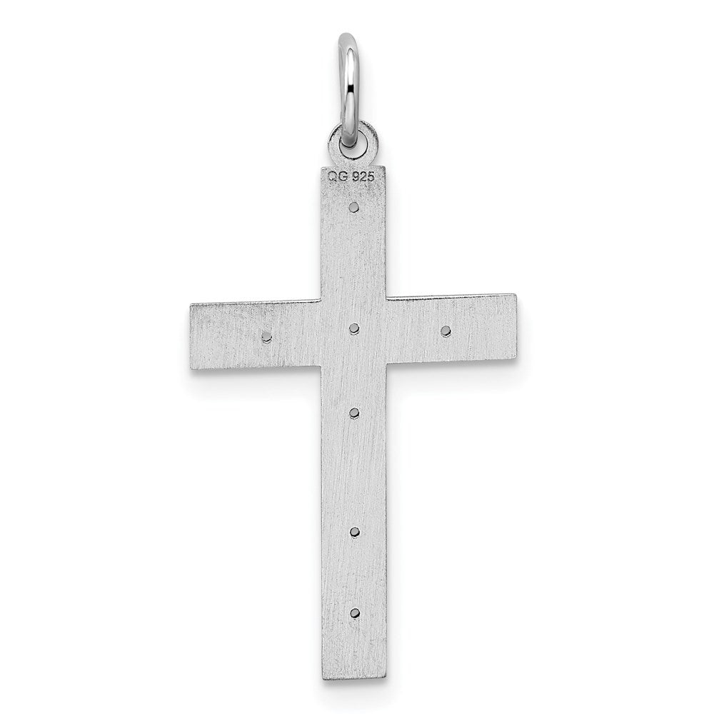 Sterling Silver Rhodium-plated Laser Designed Cross Pendant
