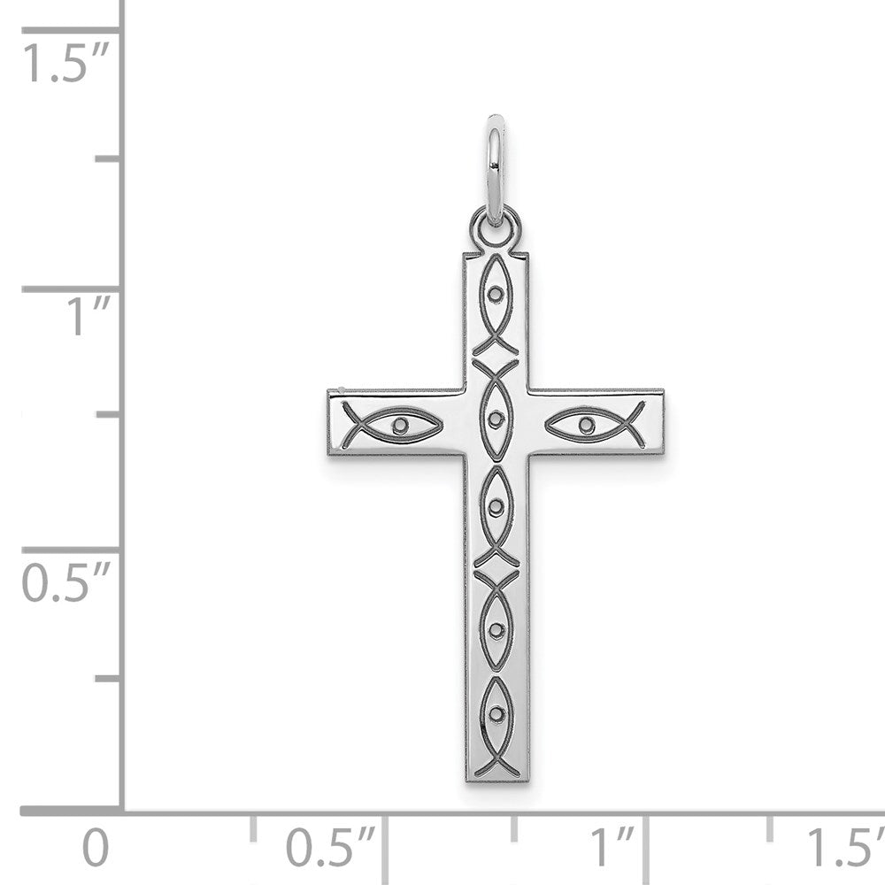 Sterling Silver Rhodium-plated Laser Designed Cross Pendant
