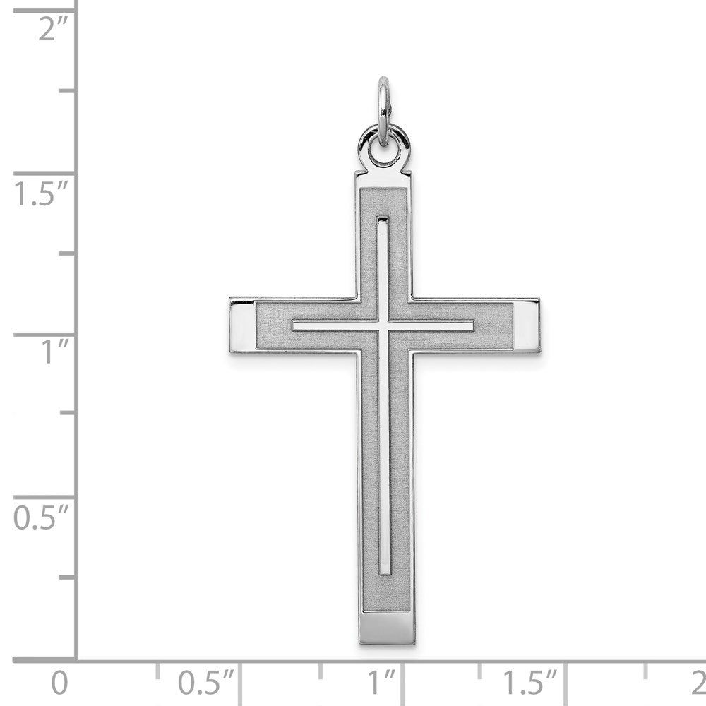 Sterling Silver Rh-plated Satin & Polished Laser Designed Cross Pendant