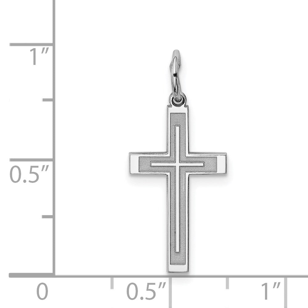 Sterling Silver Rhodium-plated Laser Designed Cross Charm