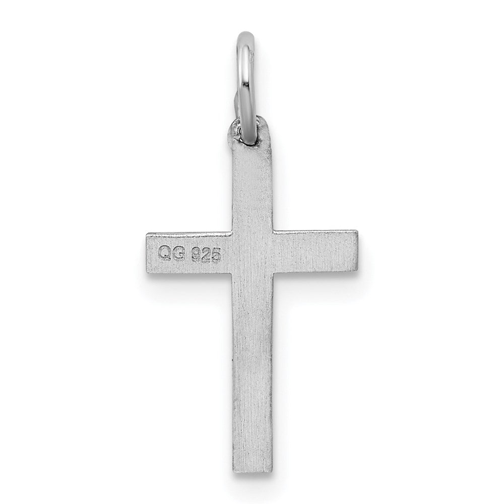 Sterling Silver Rhodium-plated Laser Designed Cross Charm