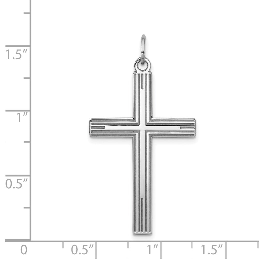 Sterling Silver Rhodium-plated Laser Designed Cross Pendant