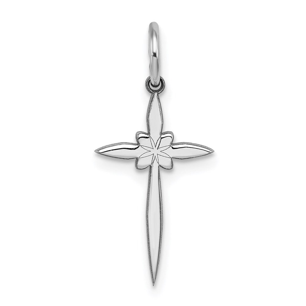Sterling Silver Rhodium-plated Laser Designed Cross Charm