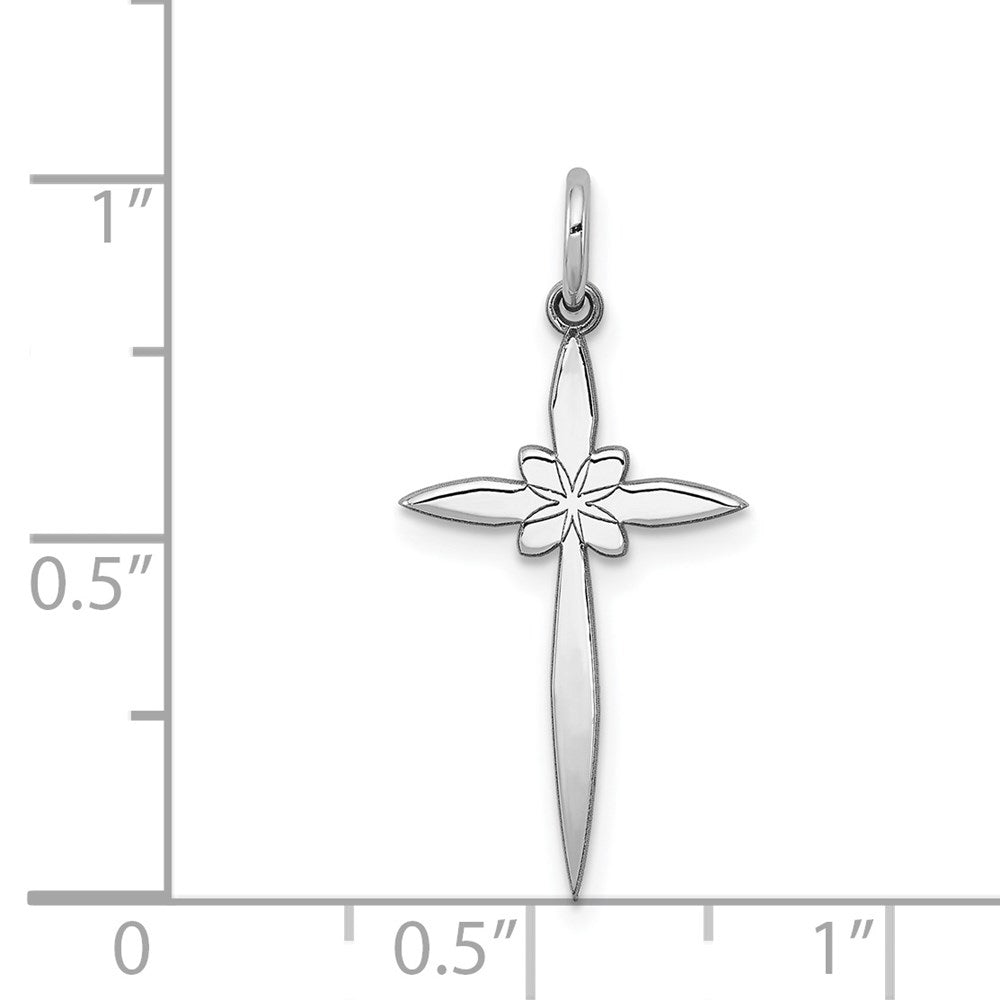 Sterling Silver Rhodium-plated Laser Designed Cross Pendant