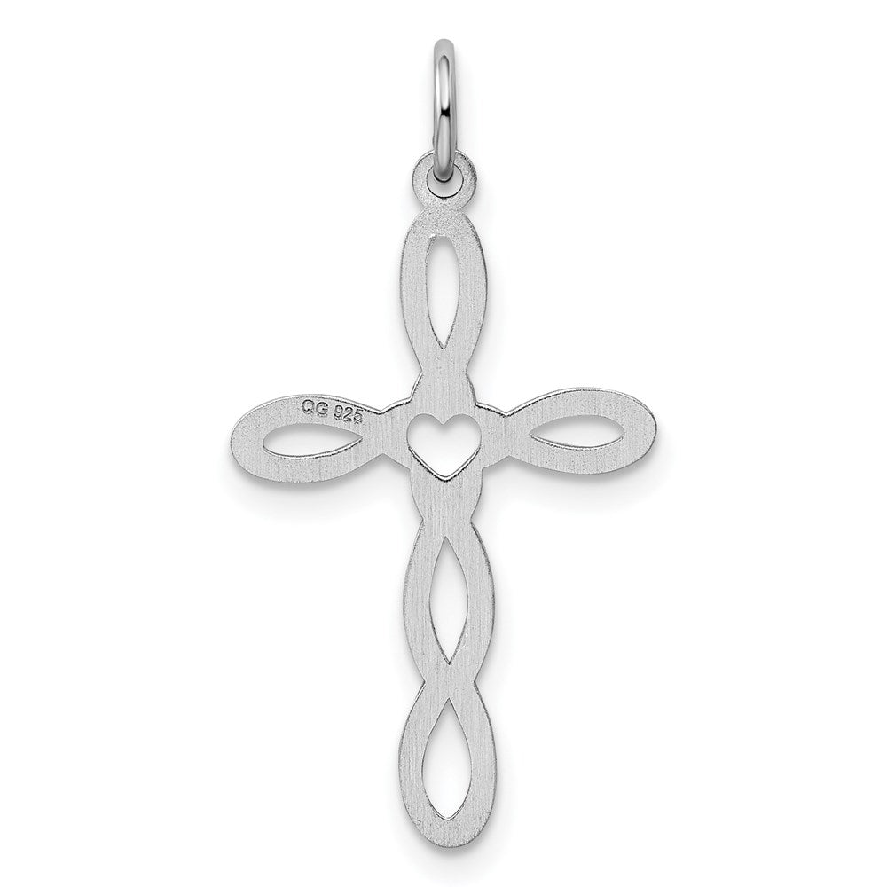 Sterling Silver Rhodium-plated Laser Designed Cross Pendant
