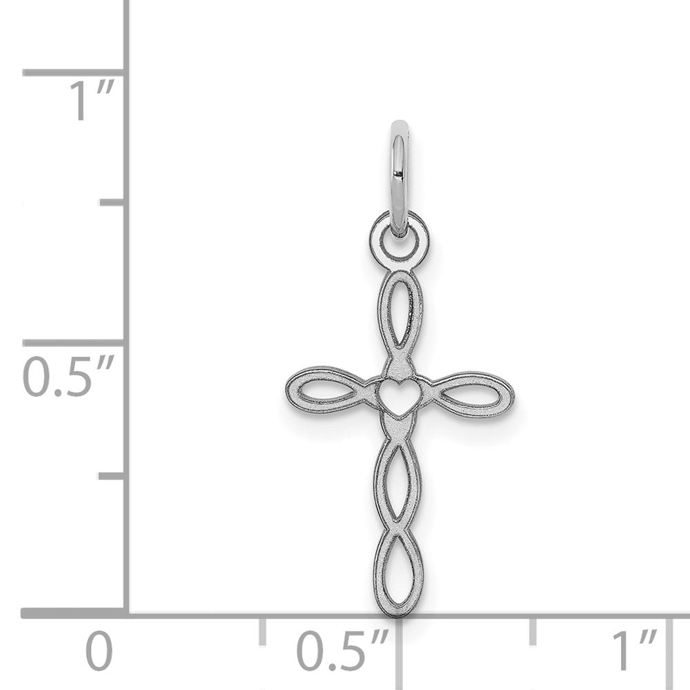 Sterling Silver Rhodium-plated Laser Designed Cross Charm