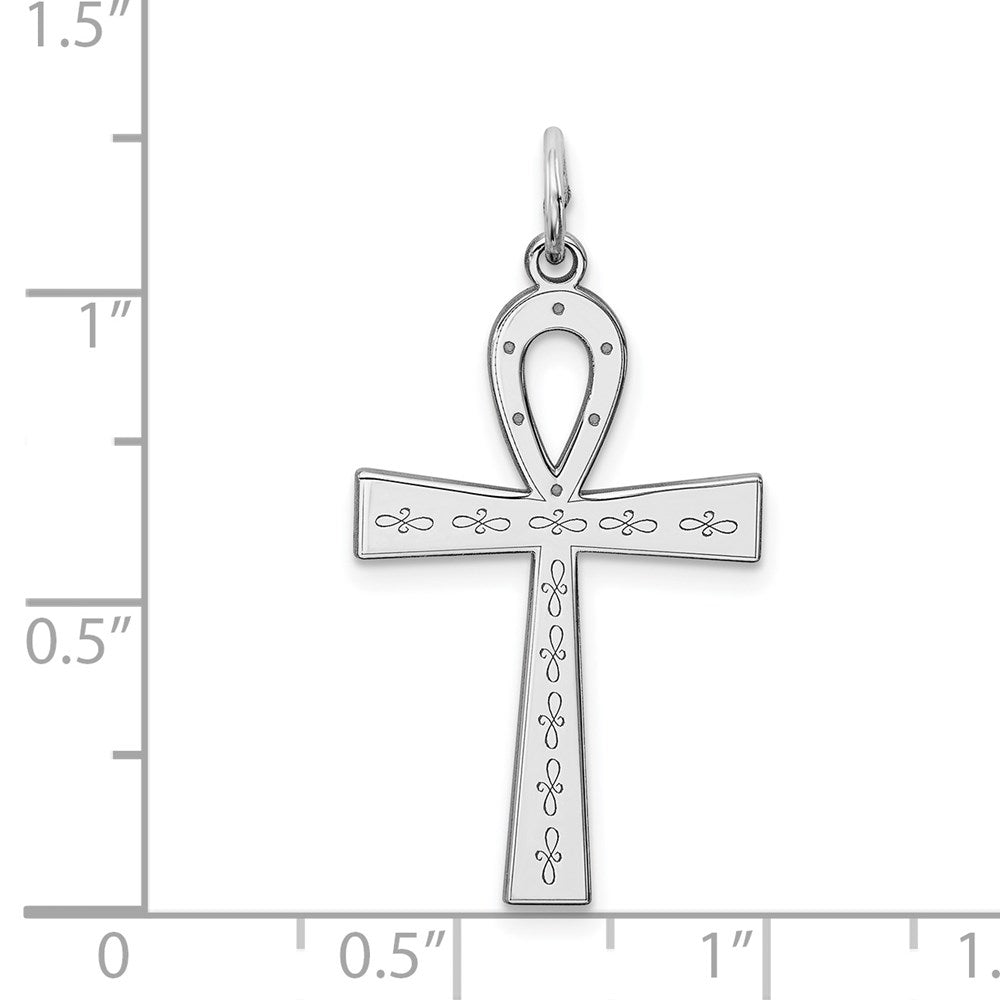 Sterling Silver Rhodium-plated Laser Designed Cross Pendant