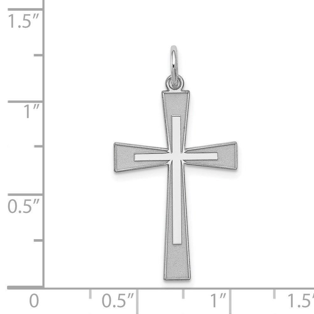Sterling Silver Rhodium-plated Laser Designed Cross Pendant