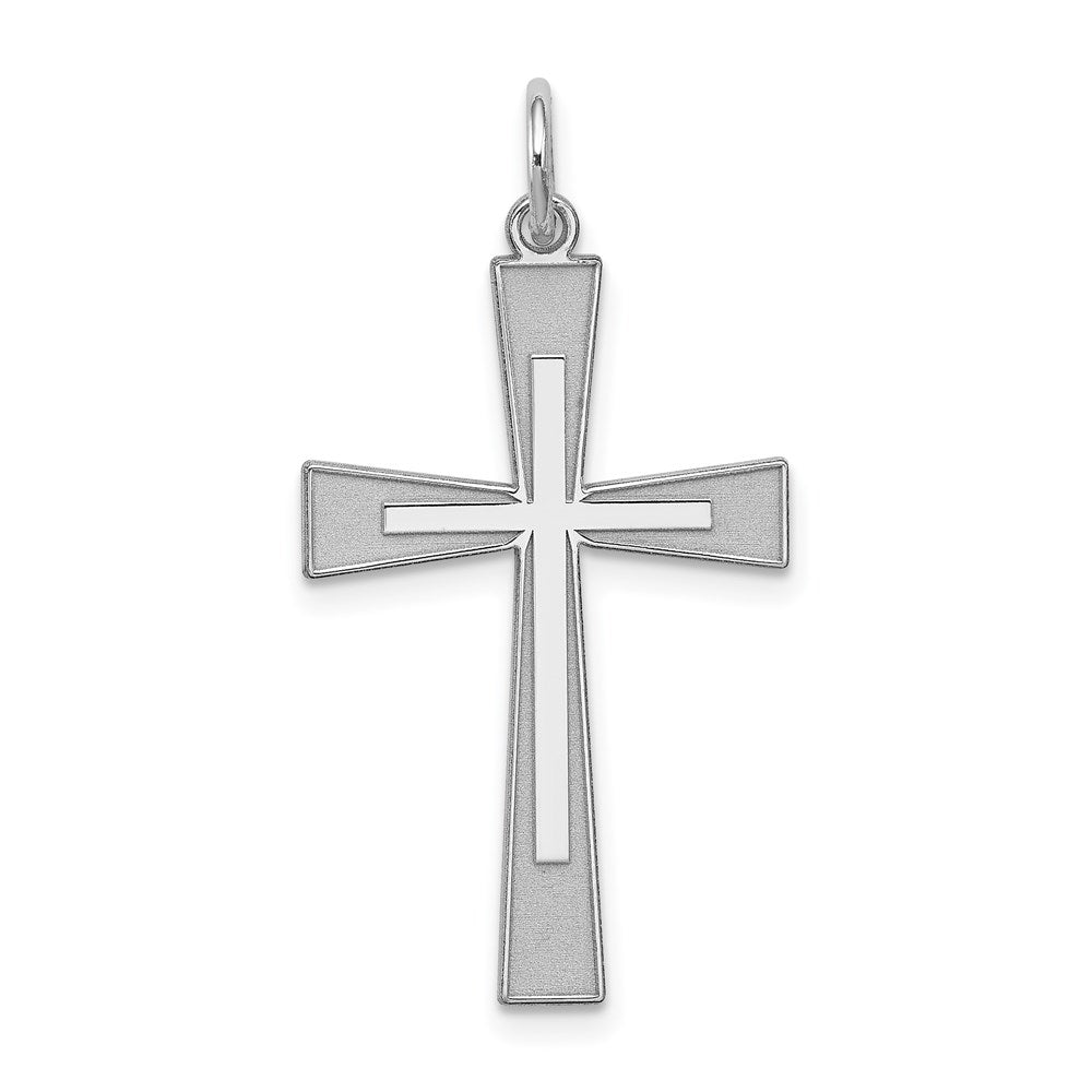 Sterling Silver Rhodium-plated Laser Designed Cross Pendant