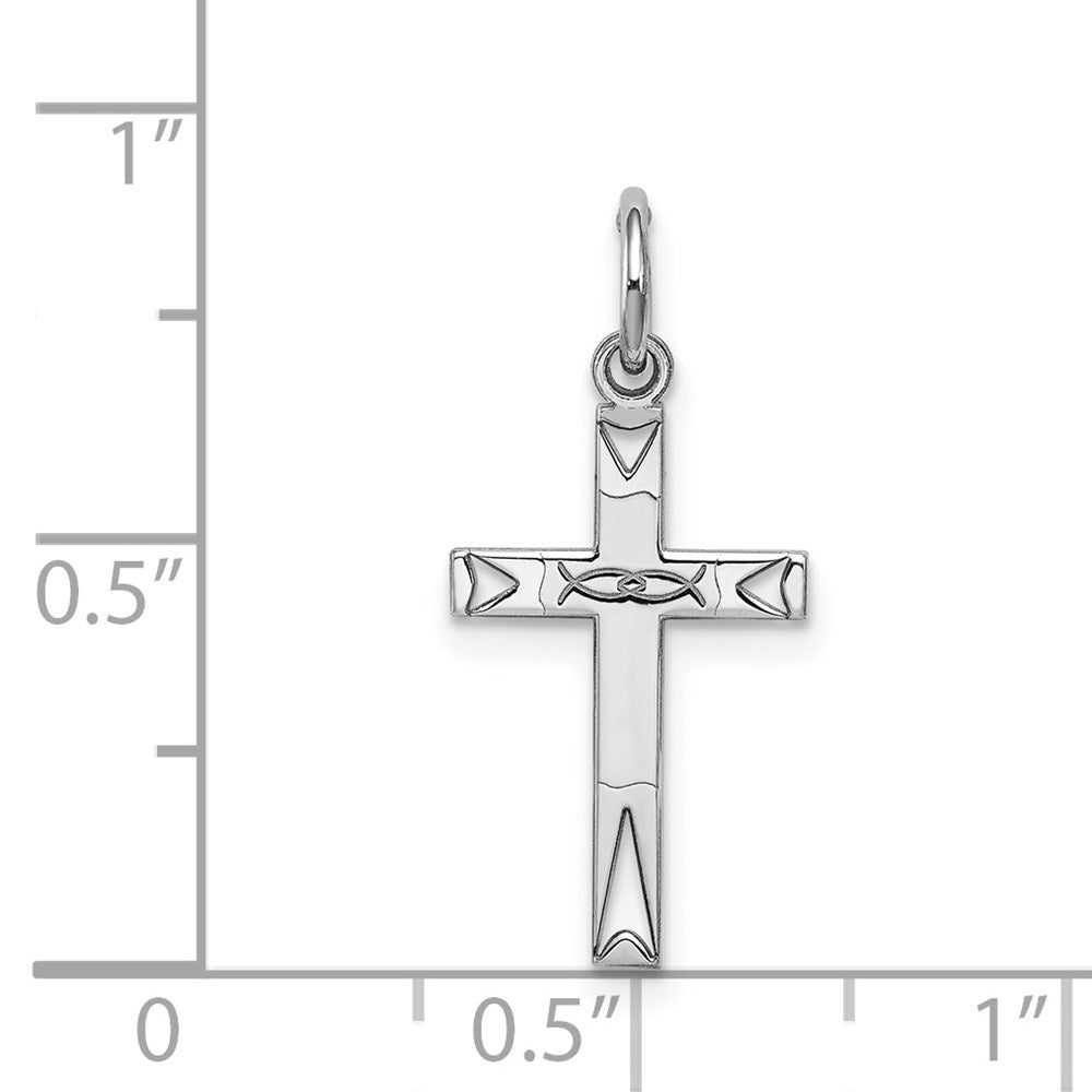 Sterling Silver Rhodium-plated Laser Designed Cross Charm