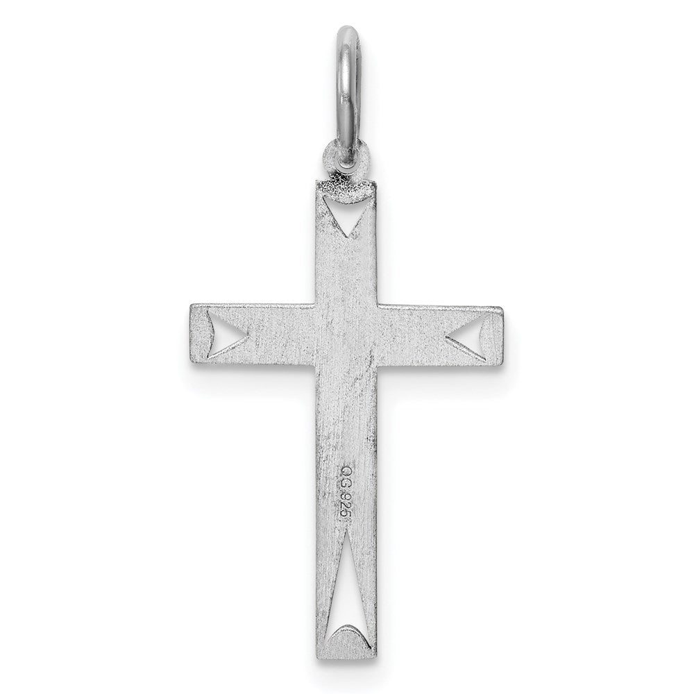 Sterling Silver Rhodium-plated Laser Designed Cross Pendant