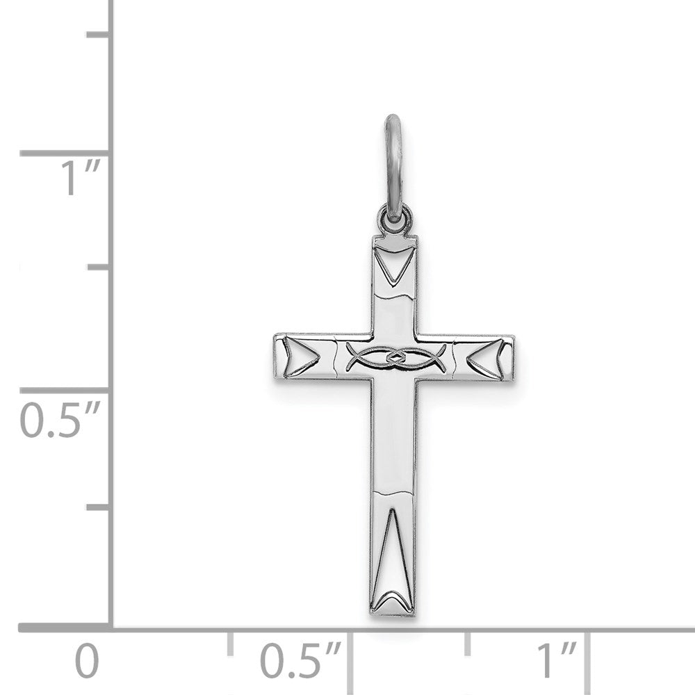 Sterling Silver Rhodium-plated Laser Designed Cross Pendant
