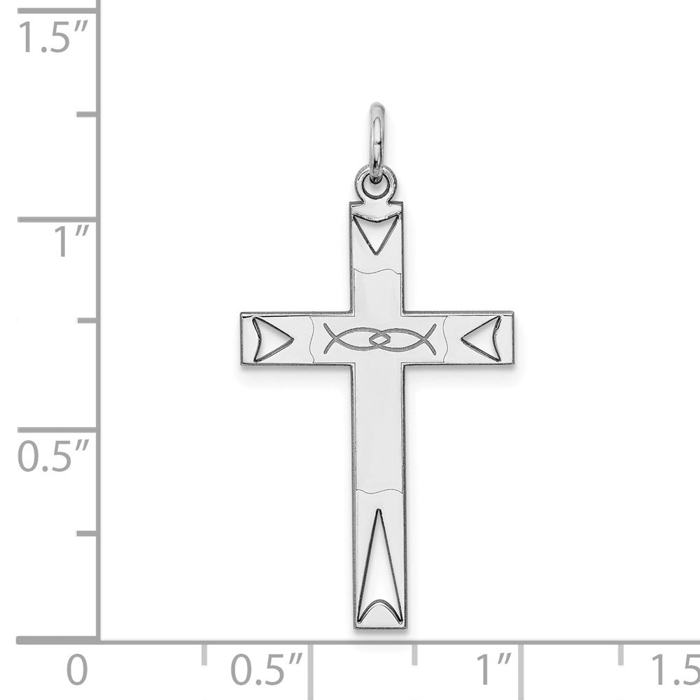 Sterling Silver Rhodium-plated Laser Designed Cross Pendant
