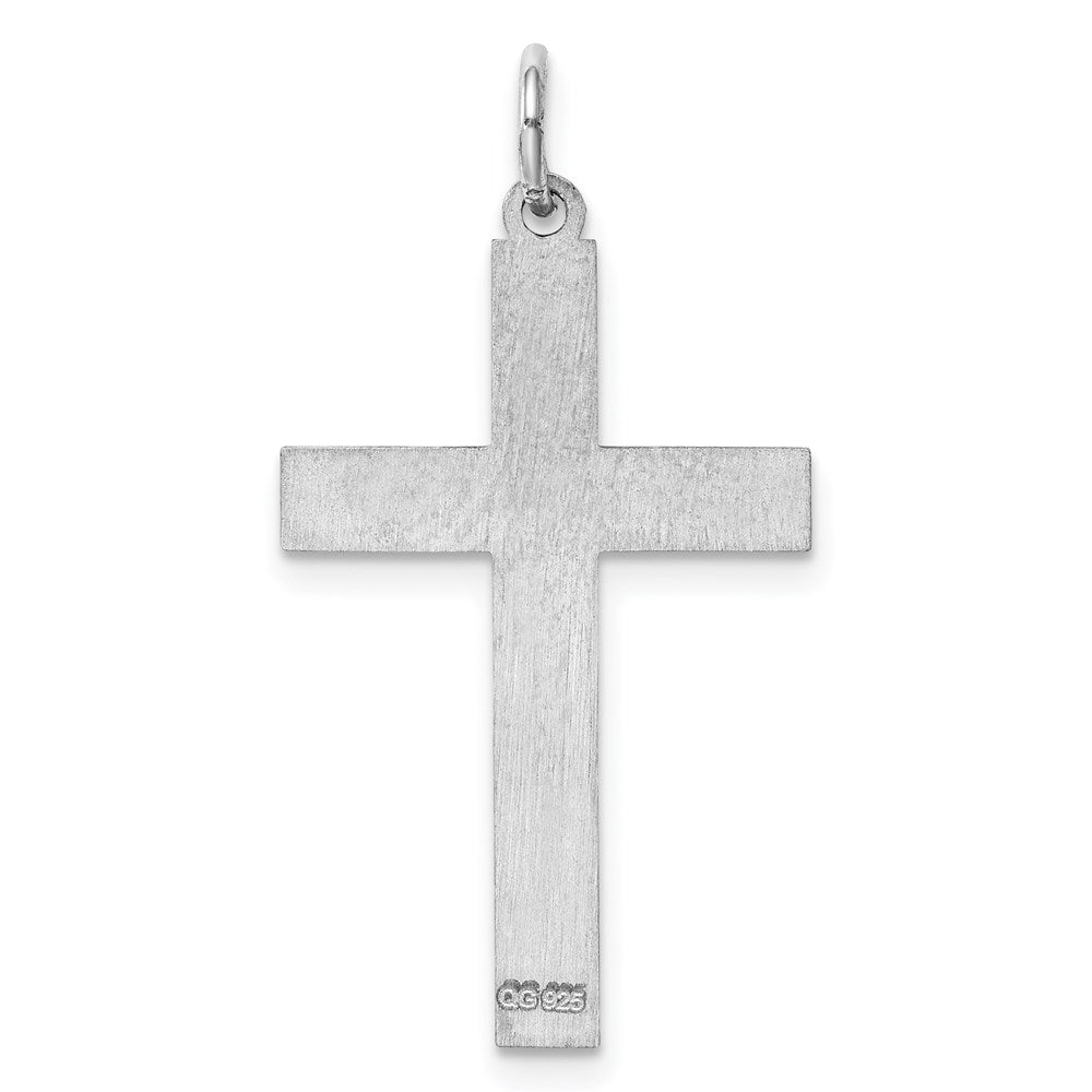 Sterling Silver Rhodium-plated Laser Designed Cross Pendant