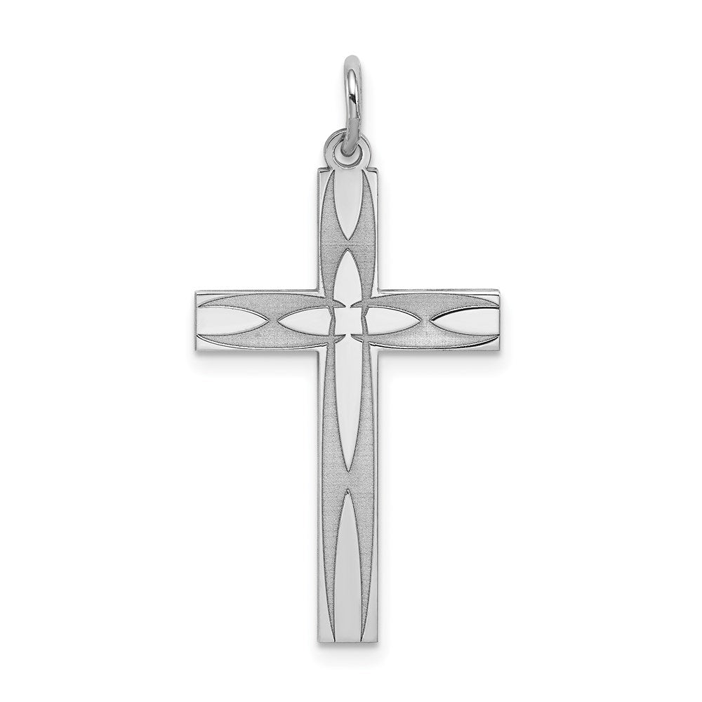 Sterling Silver Rhodium-plated Laser Designed Cross Pendant
