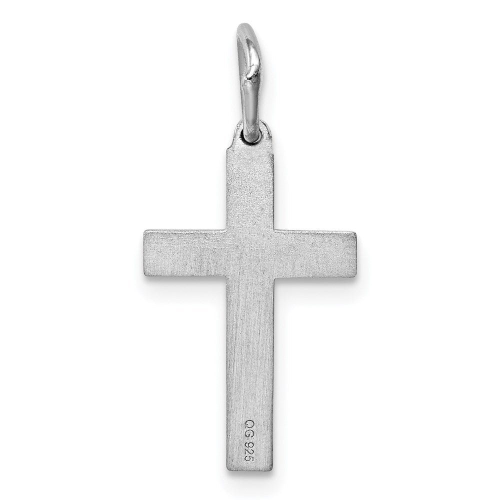 Sterling Silver Rhodium-plated Laser Designed Cross Charm
