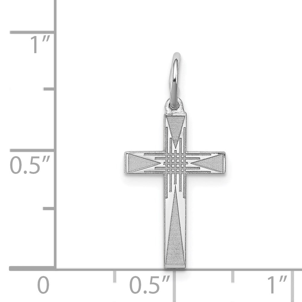 Sterling Silver Rhodium-plated Laser Designed Cross Charm