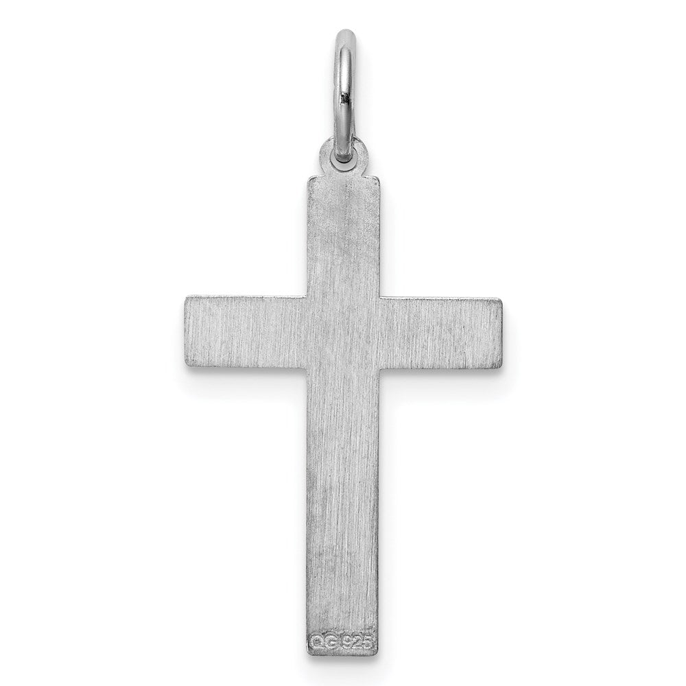 Sterling Silver Rhodium-plated Laser Designed Cross Pendant