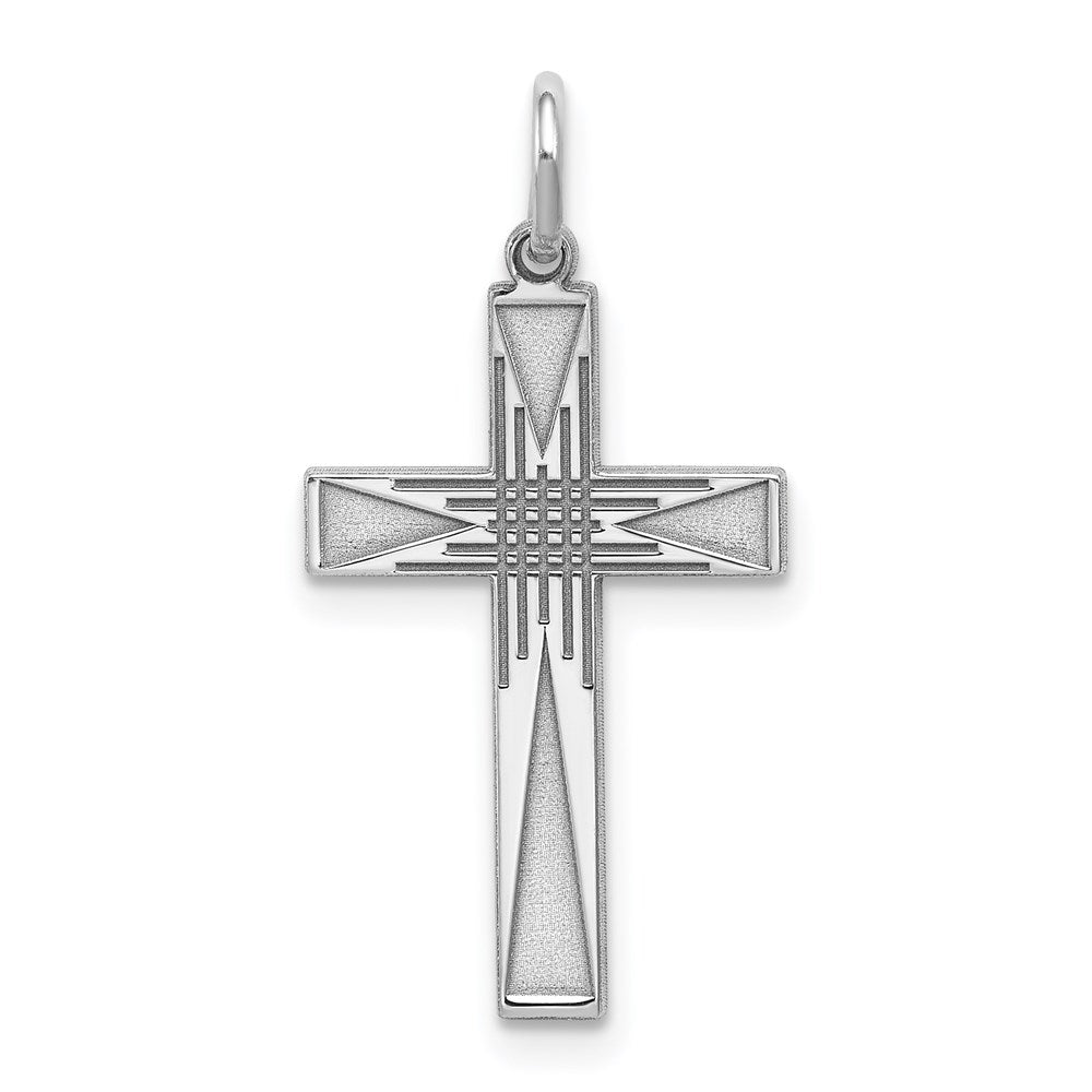 Sterling Silver Rhodium-plated Laser Designed Cross Pendant