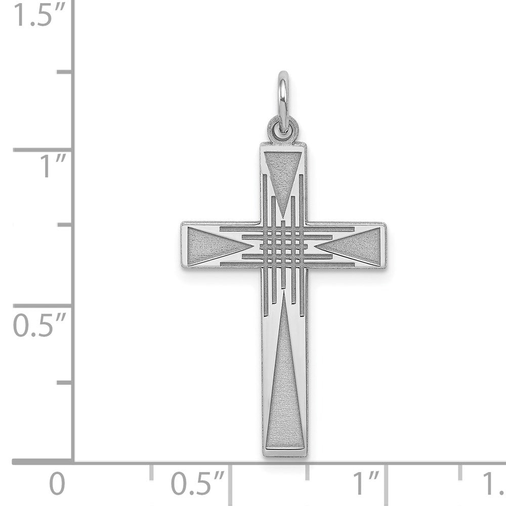 Sterling Silver Rhodium-plated Laser Designed Cross Pendant