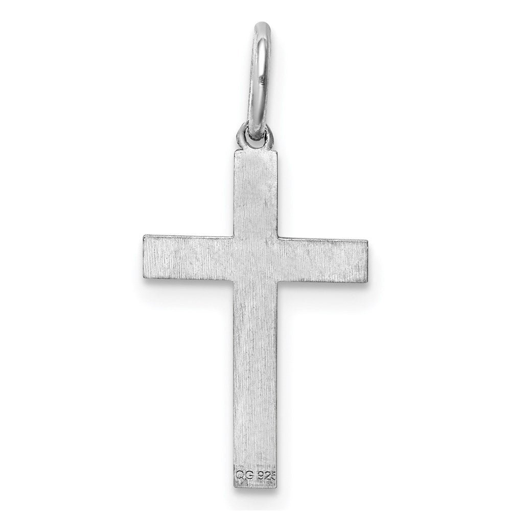 Sterling Silver Rhodium-plated Laser Designed Cross Charm