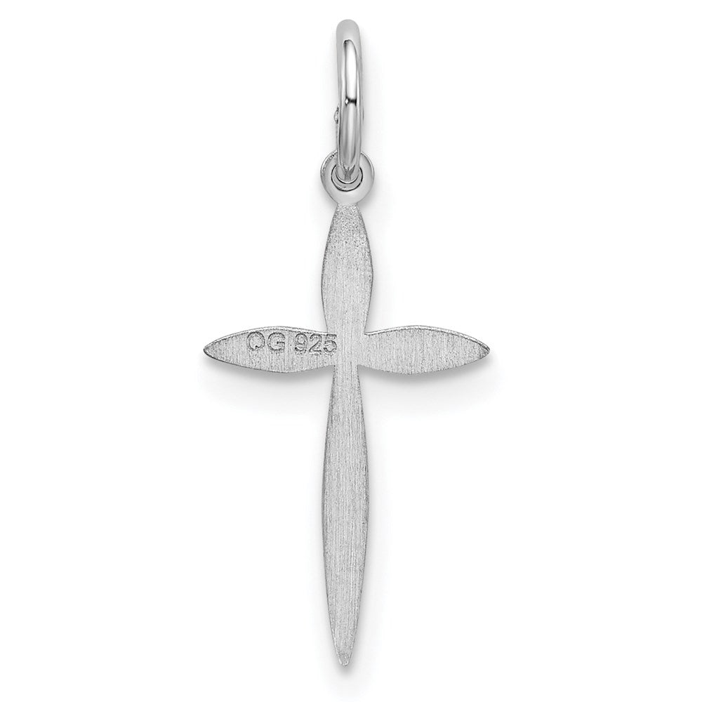 Sterling Silver Rhodium-plated Laser Designed Cross Charm