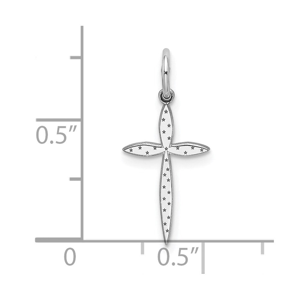 Sterling Silver Rhodium-plated Laser Designed Cross Charm