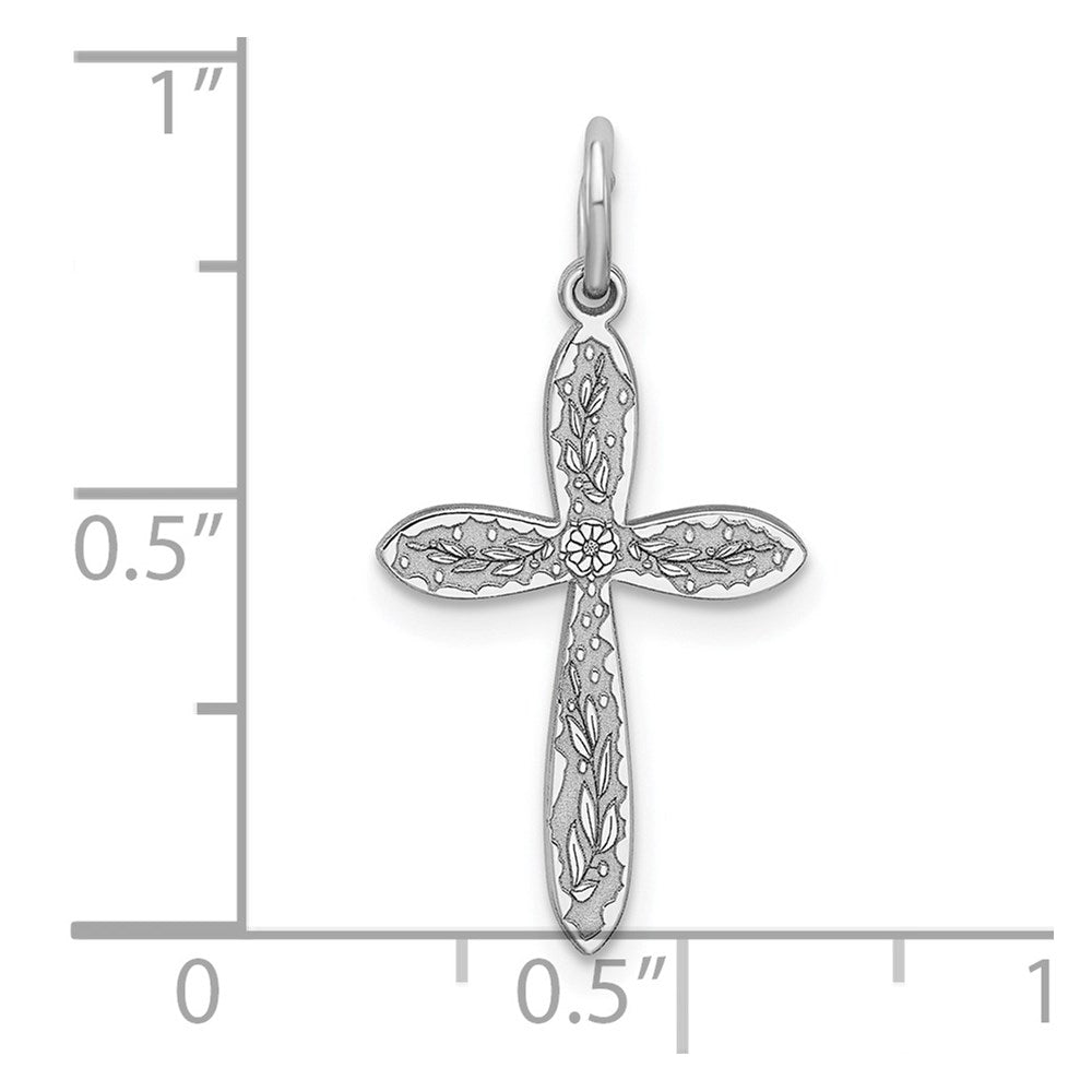 Sterling Silver Rhodium-plated Laser Designed Cross Pendant