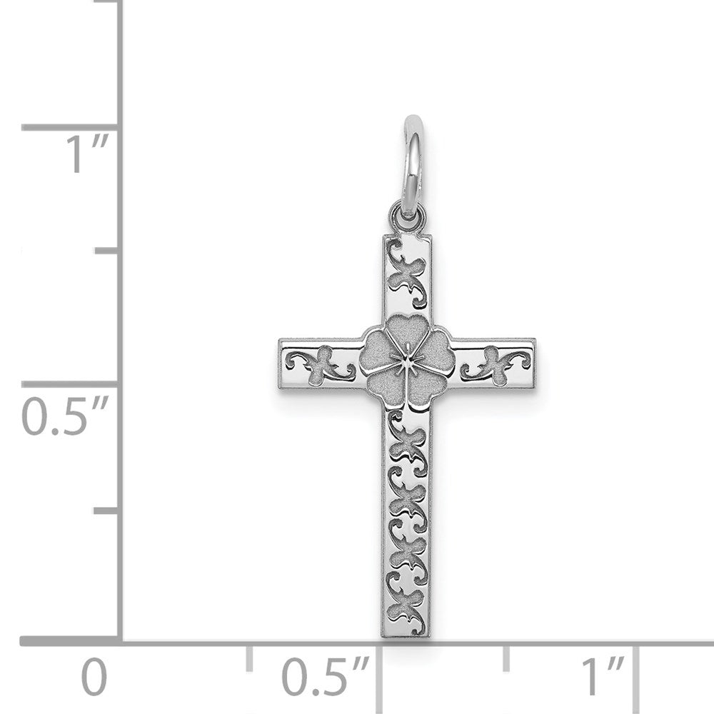 Sterling Silver Rhodium-plated Laser Designed Cross Pendant