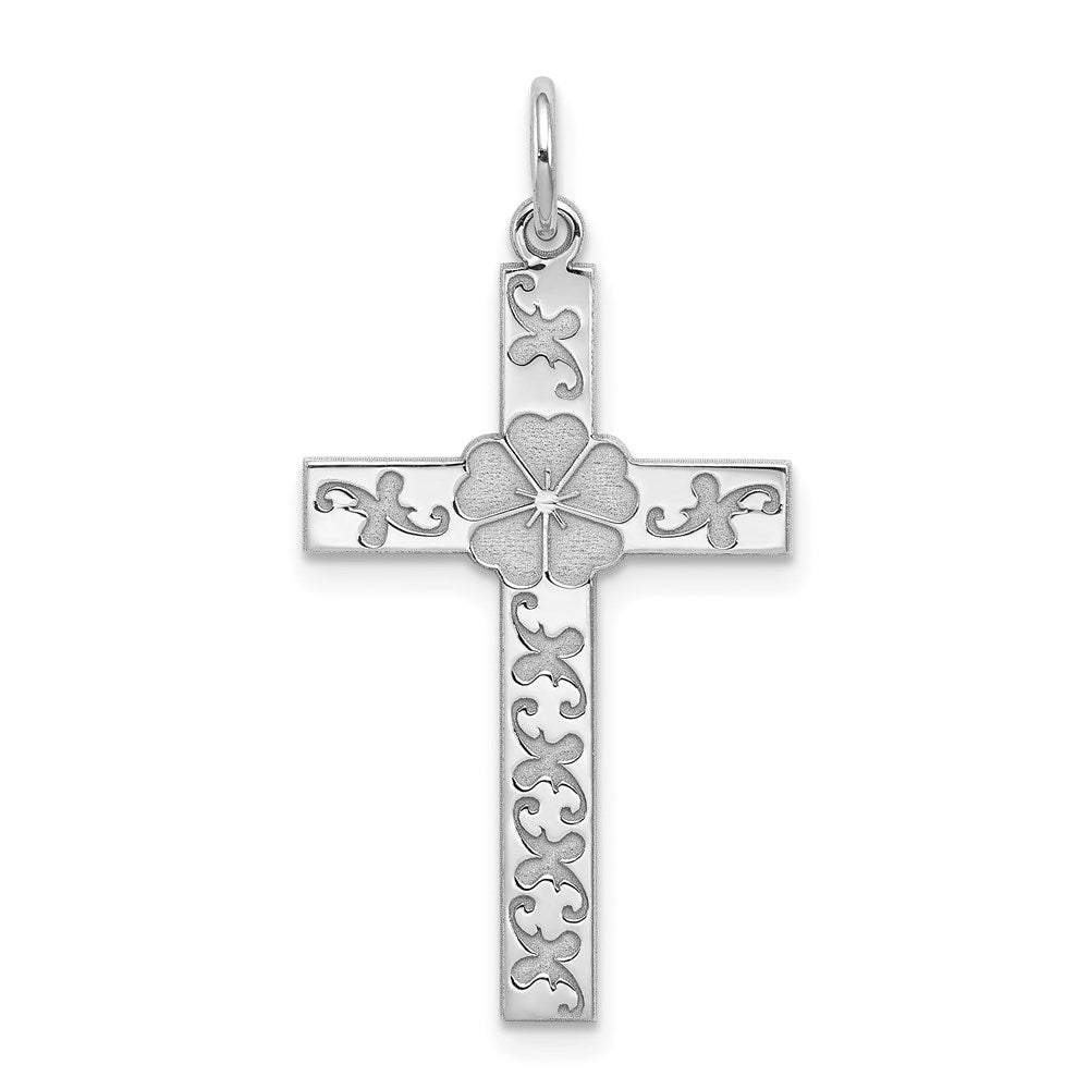 Sterling Silver Rhodium-plated Laser Designed Cross Pendant