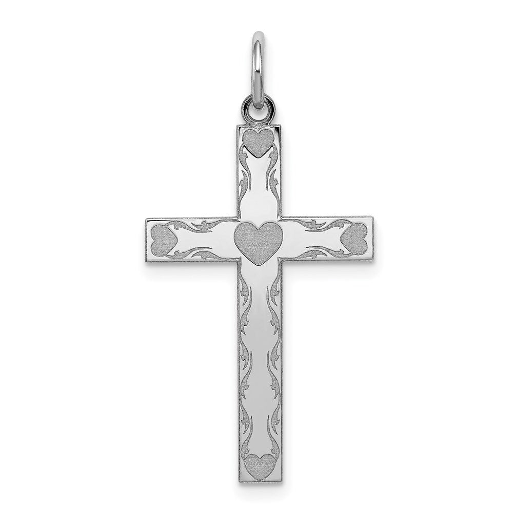 Sterling Silver Rhodium-plated Laser Designed Cross Pendant