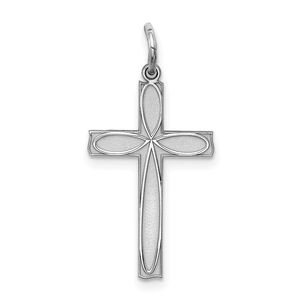 Sterling Silver Rhodium-plated Laser Designed Cross Pendant