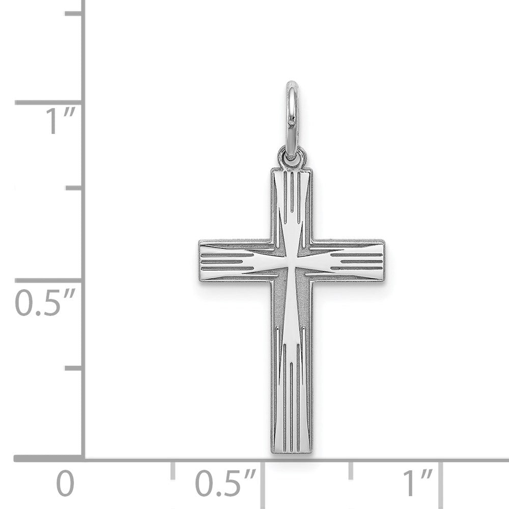 Sterling Silver Rhodium-plated Laser Designed Cross Pendant