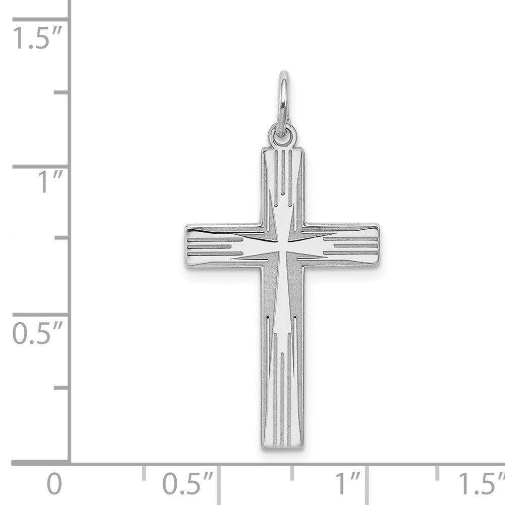 Sterling Silver Rhodium-plated Laser Designed Cross Pendant