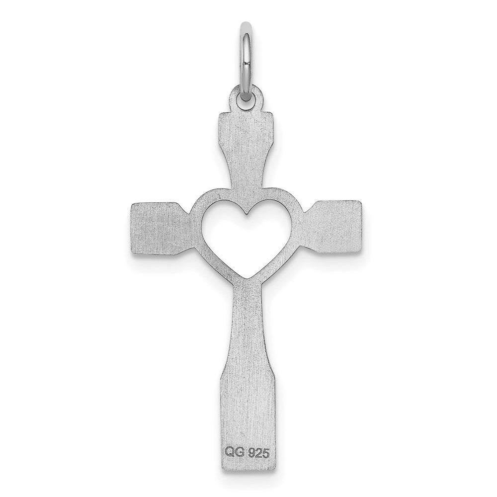 Sterling Silver Rhodium-plated Laser Designed Cross Pendant