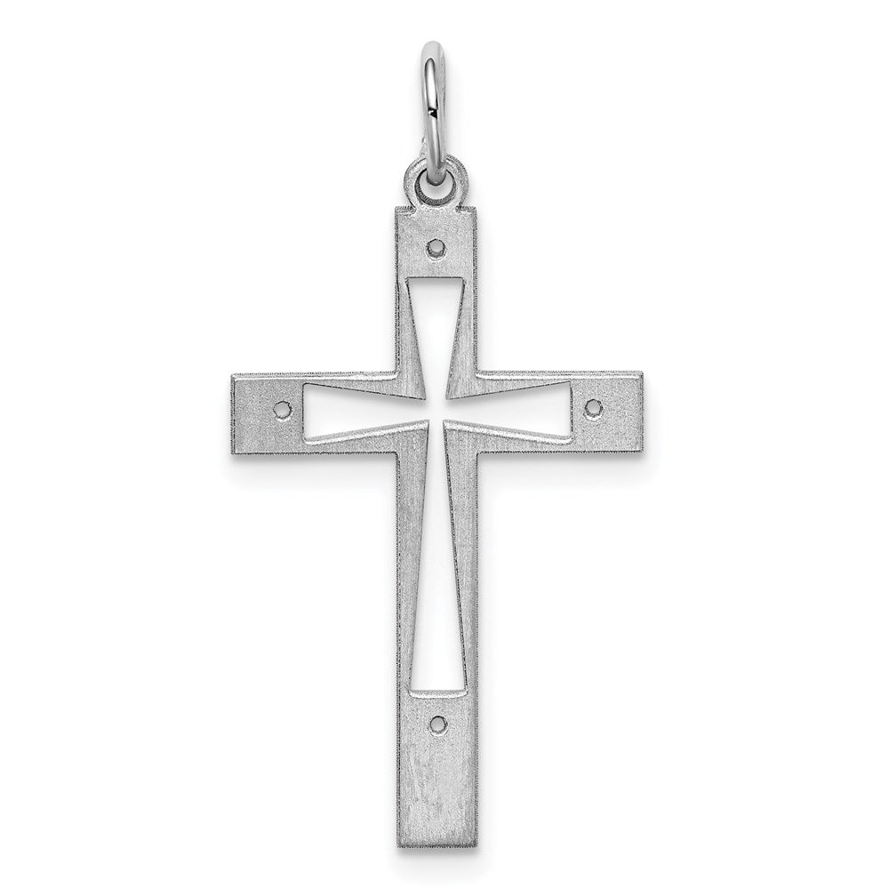 Sterling Silver Rhodium-plated Laser Designed Cross Pendant