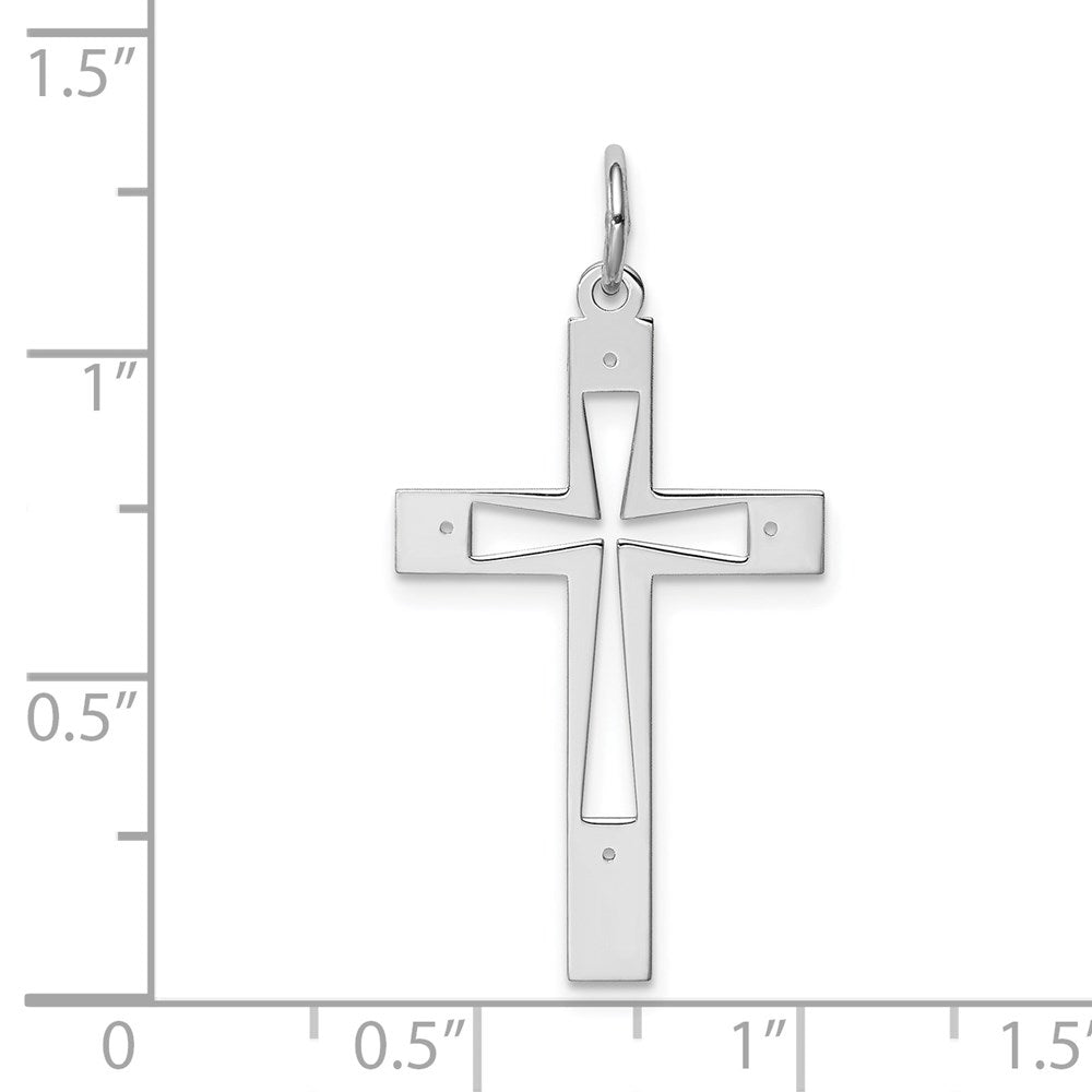 Sterling Silver Rhodium-plated Laser Designed Cross Pendant