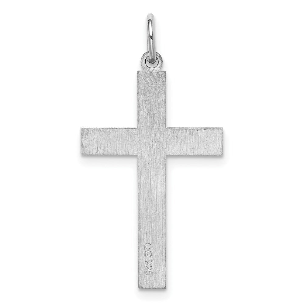 Sterling Silver Rhodium-plated Laser Designed Cross Pendant