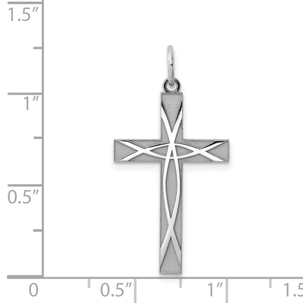 Sterling Silver Rhodium-plated Laser Designed Cross Pendant