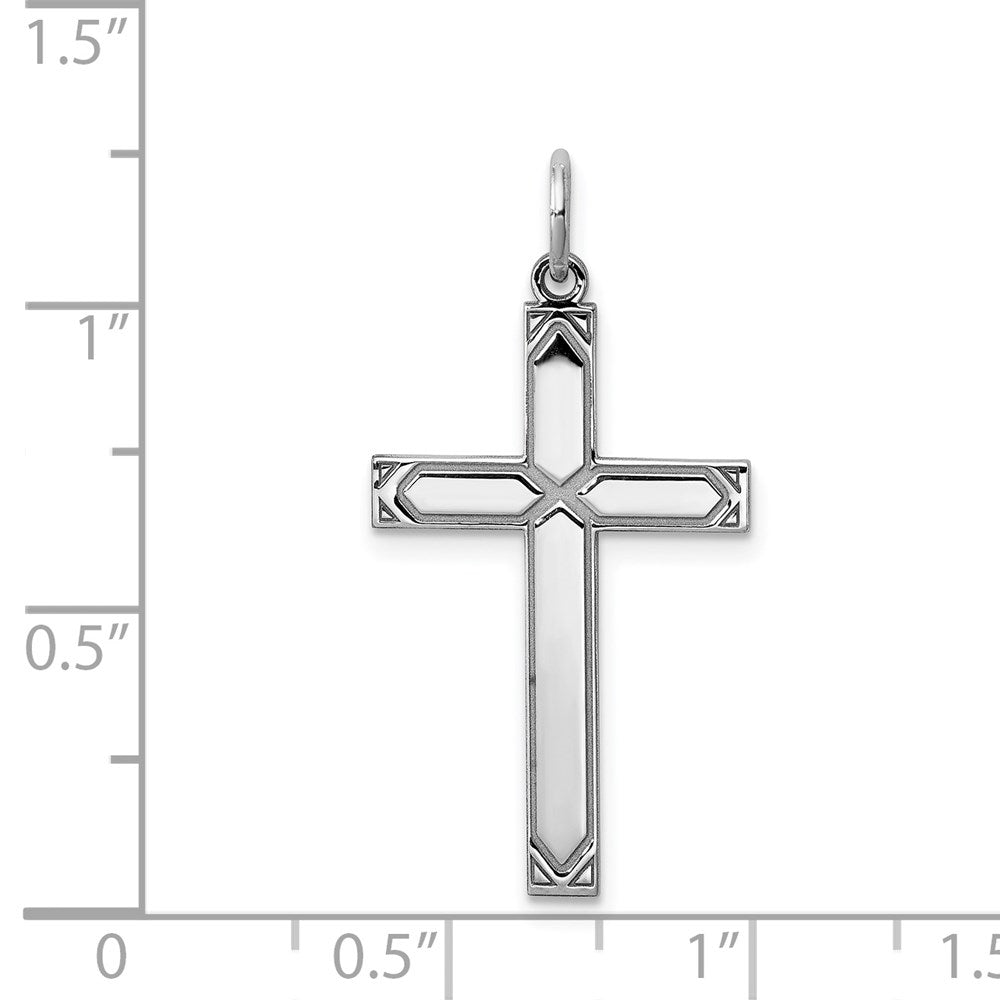 Sterling Silver Rhodium-plated Laser Designed Cross Pendant