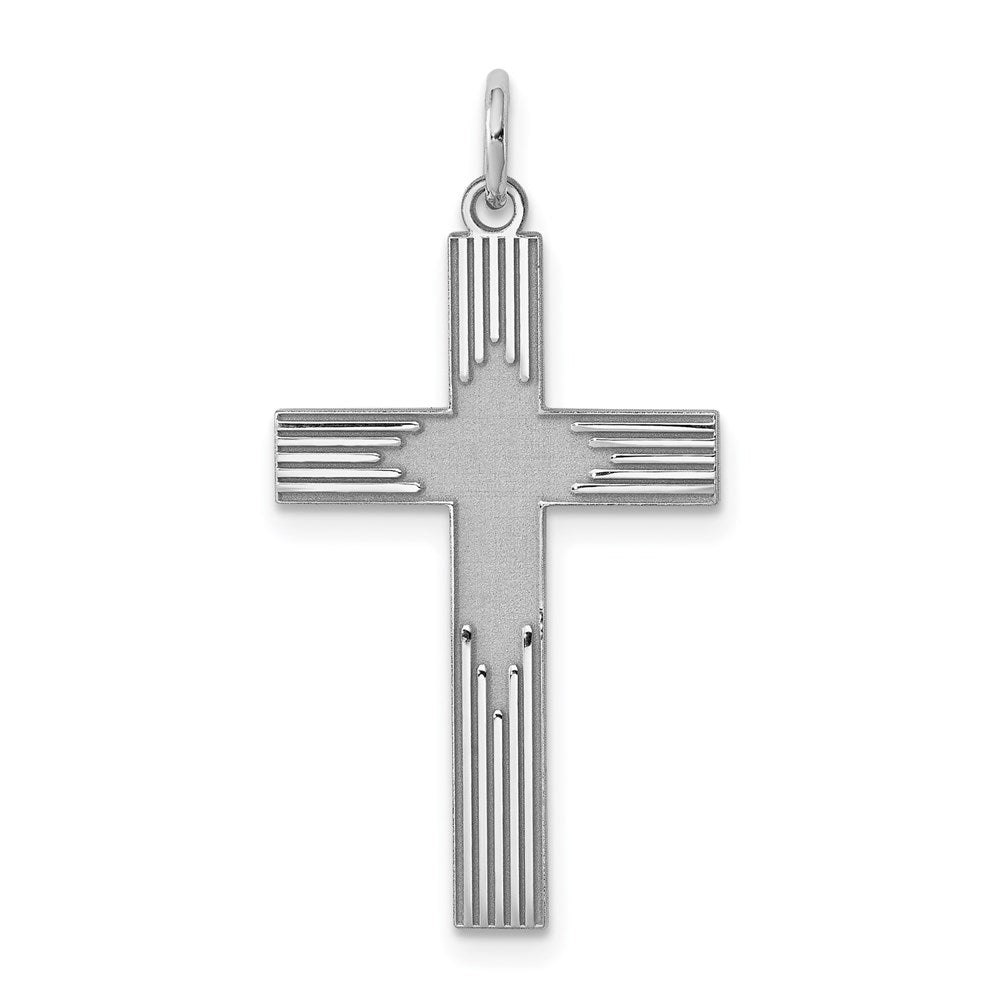 Sterling Silver Rhodium-plated Laser Designed Cross Pendant