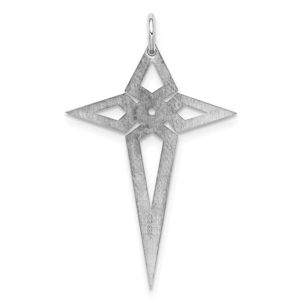 Sterling Silver Rhodium-plated Laser Designed Cross Pendant